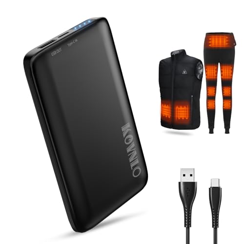 KOVNLO Battery Pack for Heated Vest, Ultra Thin Portable 5V 2A 10000mAh USB Power Bank, Charger for Heated Jacket,iPhone, Android