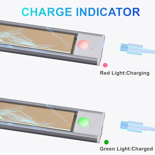 Image of BLE Lighting under cabinet lighting, 2 pack Motion Sensor Lights Indoor,Rechargeable Closet Lights Battery Operated,3 color Dimmable cabinet lights, under cabinet lighting wireless for kitchen,Hallway