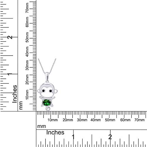 Simulated Emerald Cute Monkey Animal Cartoon Pendant Necklace In 14K White Gold Plated 925 Sterling Silver With 18 Inch Rope Chain #TOP3