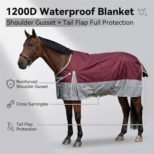 Image of 1200D Waterproof and Breathable Horse Sheet TGW Rding Horse Blanket (70 inch, Wine)