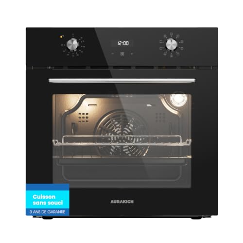 AURAKICH Four encastrable 60 cm, capacité 70 L, chaleur tournante 4D, 8 modes de cuisson, chauffe rapide, minuterie et sécurité enfant, classe énergétique A,...