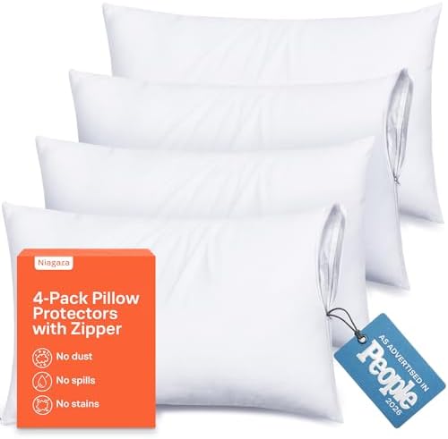 Ultra Soft Pillow Protectors with Zipper Standard Size - Set of 4...