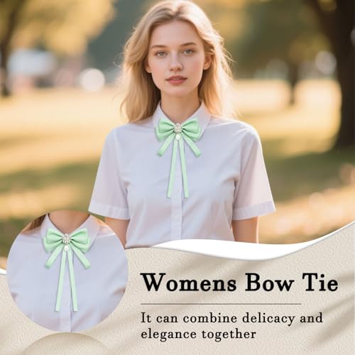 Womens Bow Tie Ribbon Rhinestone Bow Ties for Women Pre-Tied Uniform Necktie for Party School Wedding2