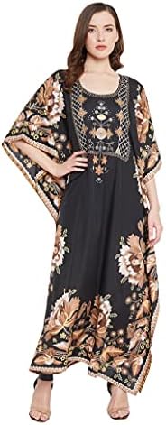 Gypsie Blu Women’s Polyester Kaftans Loose Dresses Plus Size Casual Long Maxi Caftans Kimono Style Nightdress (Black Floral Maxi Kaftan)