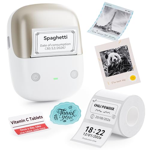 NIIMBOT B2 Pro Etikettendrucker mit Wasserfeste Etiketten Selbstklebend 300DPI Etikettiergerät Druckbar in Rot und Schwarz Bluetooth Label Printer für Fotos Datumsetiket Preisschilder DIY Gold