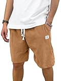 PLEPAN Mens Casual Shorts Summer 7 inch Corduroy Short Drawstring Elastic Waist Beach Shorts Khaki Medium