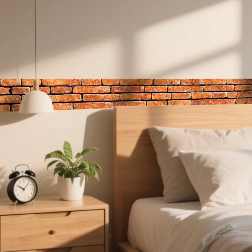 Image of Nuxovilar Vintage Brick Peel Stick Wall Border PVC 3.94x16.4' | Wall Trim, Molding Decal, Peel Stick Border, Adhesive Frame, for Bedroom, Kitchen, Living Room (Vintage Brick)