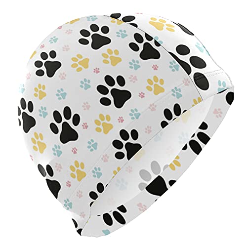 Hupery Dog Paw Print Swim Cap Easy Put On/Off Swimming Caps Long Hair Short Hair Swim Caps for Adult Youth Women Men