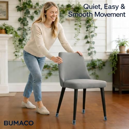 Image of BUMACO 40 Pcs Chair Leg Floor Protectors for Hardwood Floors Anti-Scratch | Silicone Furniture Cups Reduce Noise Felt Pads Covers to Protect Floors Easy to Remove Clear Square S（Fit: 3 /4 inch to 1-1 /16 inch）