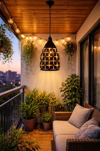 Image of Modern Black Star Cutwork Pattern Hanging Pendant Light with Height Adjustable Decorative Ceiling Lamp for Living Room, Bedroom, Dining Area, Cafe & Home Decor (Pack of 1)