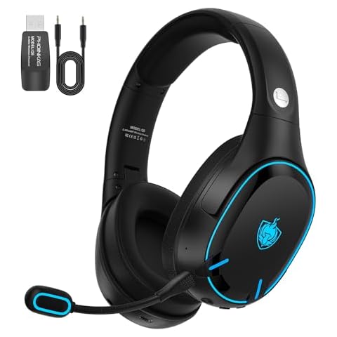 YOTMS Wireless Gaming Headset for PS4, PS5, PC, Switch, 7.1 Stereo Sound, Wireless Gaming Headphones with Mic, Bluetooth 5.3, 3.5mm Wired for Xbox, Mac Switch NES Games (Black) Cover