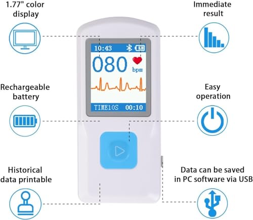 Portable EKG Monitor Heart Rate Monitor Stand-Alone with Storage Instant Result Bluetooth Compatible with Smartphone and PC No Subscription - Image 3