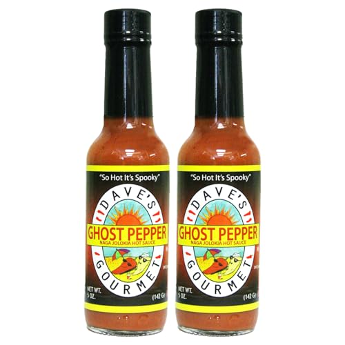 Dave's Gourmet Ghost Pepper Naga Jolokia Hot Sauce - Insanely Hot Plus Heat Level - Ghost Pepper Hot Sauce - Use on Wings, Stews, Potato Salad and More- Spicy Sauce for Chiliheads - 5oz (Pack of 2)