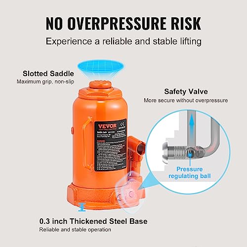 VEVOR Hydraulic Bottle Jack, 20 Ton/44092 LBS All Welded Bottle Jack, 7.5-14 inch Lifting Range, with 3-Section Long Handle, for Car, Pickup Truck, Truck, RV, Auto Repair, Industrial Engineering