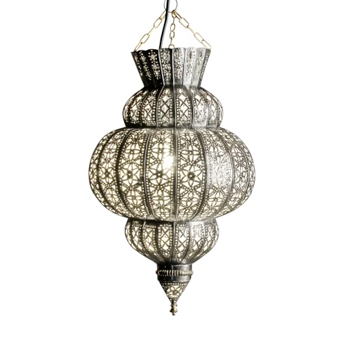 Plafonnier Harem 45 cm - couleur argent E27 Douille | Plafonnier Lustre de Salon marocain oriental | Lanterne électrique indienne Vintage design décoration de maison...