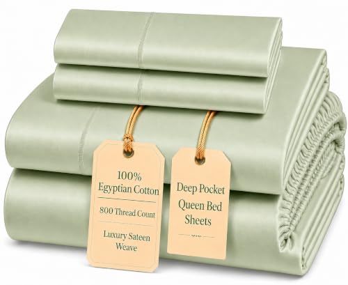 Image of 15 inch Deep Pocket Queen Sheet Set, 4 PC Sheets Queen Size Bed Set - Seafoam | 100% Cotton Bed Sheets, 800 Thread Count, Breathable & Cooling, Luxury Sateen Weave, Machine Washable, All Season Comfort