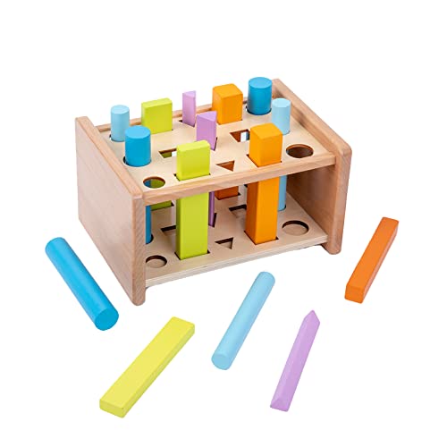 Image of Montessori Toys for 1 2 3 Years Old Wooden 3D Shape Matching Toys,Wooden Posting Stand Montessori Color Sorting Sticks Game-Cognitive Shapes Colors,Educational Sensory Toy for Boys Girls Gift（15 Pcs）