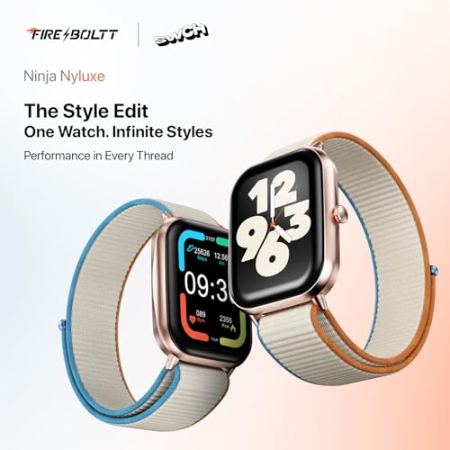 Image of Fire-Boltt Ninja Call Pro Max Nyluxe Smart Watch 2.01″ with Bluetooth Calling, Voice Assistance, SpO2 & Heart Rate Monitor, 120+ Sports Modes, IP67 Waterproof, Smart Watch for Men & Women - Beige