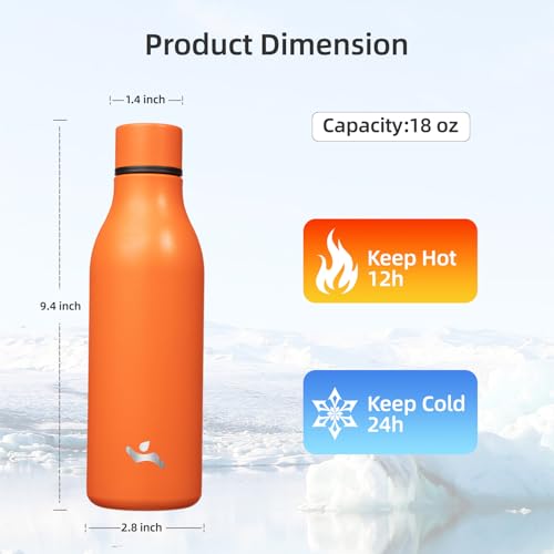 Insulated Water Bottle with Strap,18 oz Double Wall Stainless Steel Vacuum Bottles Metal Water Flask,Orange - Image 3