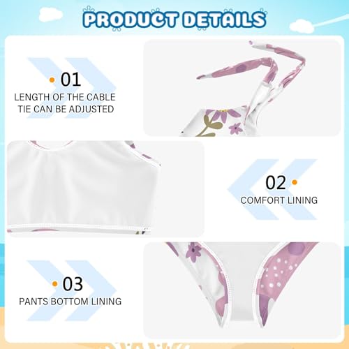 Girls' Bikini Set, Pink Little Dinosaur Little Daisy Kids Swimsuit 2 Pcs Beach Bathing Suit3