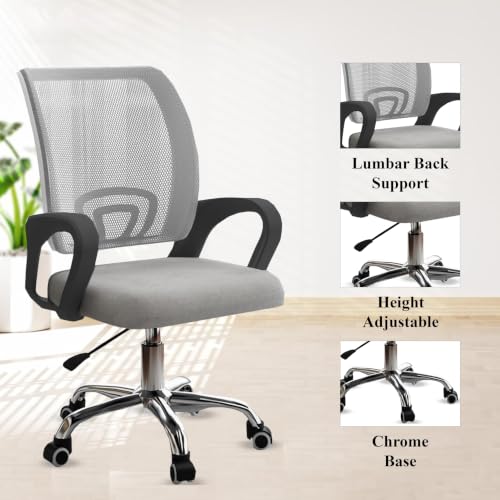Image of NORMAN JR, Ergonomic Desk Chair Mesh Computer Chair with Lumbar Support Armrest Executive Rolling Swivel Adjustable Mid Back Chair - Grey & Black Handle
