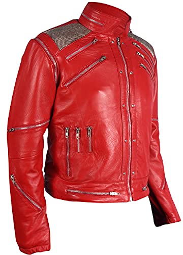 TLW (Premium Quality) Beat-it Leather Jacket - RED - 100% Real Leather2