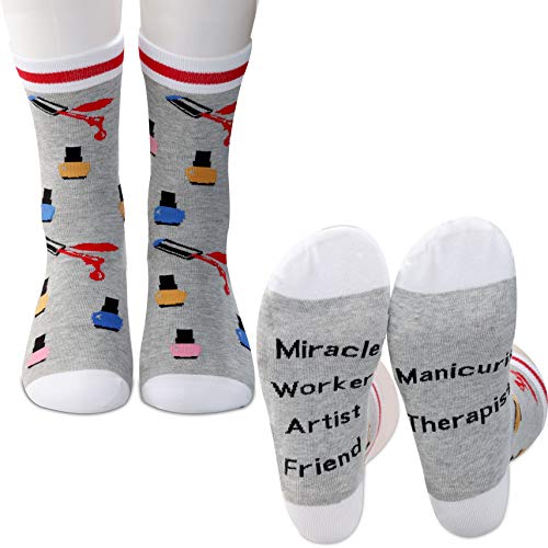 PXTIDY Manicurist Gift Nail Tech Artist Gifts Socks Manicurist Therapist Miracle Worker Artist Friend Socks Beautician Nail Cosmetology Gifts(Manicurist socks)
