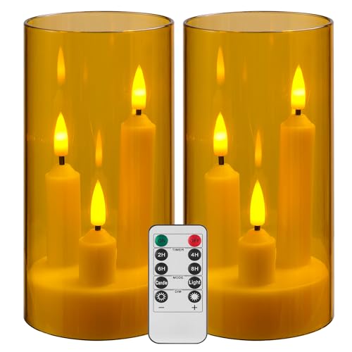 Da by LED Flameless Candles, Gold, Battery Operated with Remote and Timer, 3-Core Pillar Design, 2 Pack Da by LED Flameless Candles, Gold, Battery Operated with Remote and Timer, 3-Core Pillar Design, 2 Pack