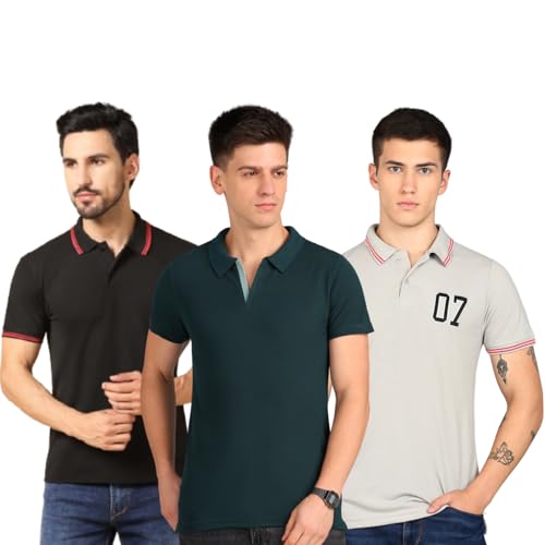Image of INKKR Men's Solid Polo Neck Half Sleeve Stylish T-Shirt Combo (Size-XL)