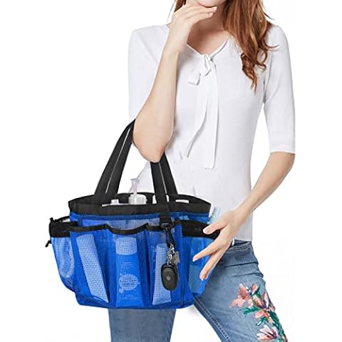 Moyad Large Mesh Shower Caddy Bag for College Dorm Room Essentials with 8 Pockets, Hanging Portable Shower Tote Bag Travel Shower Caddy Basket Toiletry Accessories for Bathroom, Klein Blue Cover