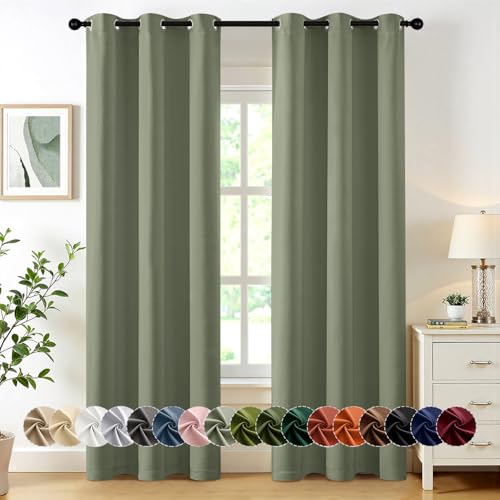 Image of MIULEE Blackout Curtains for Bedroom Living Room 2 Panels, Thermal Insulated Room Darkening Drapes Grommet Noise Reducing Light Blocking Window Treatments 84 Inches Long 40x84 Inch Sage