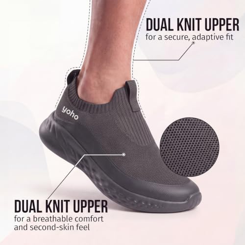 Image of Yoho Men Walking Slip On Shoes | Cushioned, Comfortable, Orthopedic, Lightweight & Breathable Knitted Stretchable Upper | Every Day Casual Wear without Lace, Stylish Footwear for Gents /Boys - UrbanEazyX