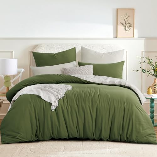 RUIKASI Bettwäsche 200x220 3teilig Mikrofaser, Olive Grün Beige – Ansicht 1