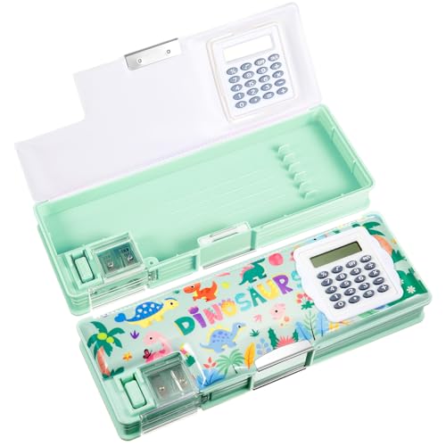 Image of Henoyso Multifunctional Pencil Box for Boys, Cute Dinosaur Pencil Case with Calculator and Sharpener, 2026 Back to School Supplies Organizer for Kids Teens Students, Elementary Gift