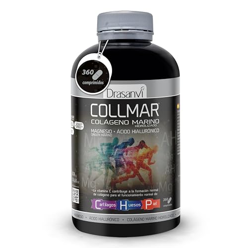 DRASANVI | COLLMAR Colágeno Marino Hidrolizado con Ácido Hialurónico, Magnesio, Vitamina C natural | para cartílagos, huesos y piel | Alta dosis 3.900 mg/día | 360 comp = 60 días | Sabor Vainilla