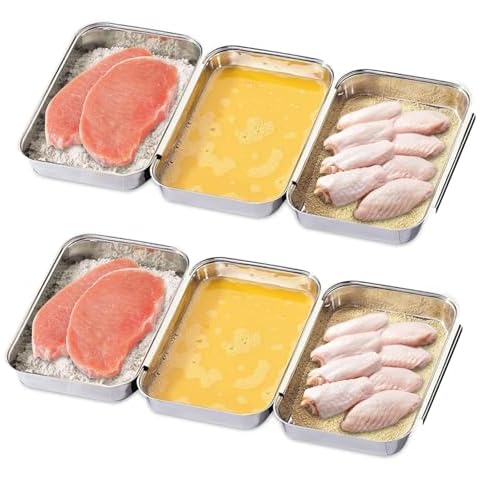 YAYODS 2 Pack Breading Trays Set of 3 Stainless Steel Breading Pans Dredging Trays for Cooking, Food Prep Trays for Breadcrum Dishes, Chicken Breasts and Marinating Meat, 8.5" x 5.8" x 1.2" Cover