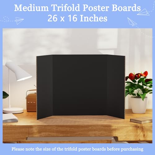 Image of AKONEGE 12Pcs Medium Trifold Poster Board, 26 inch x 16 inch Black Corrugated Cardboard Tri Fold Poster Boards for School Projects, Presentations, Science Fair, Photo Display, Art Exhibition