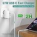 Mac Book Air Ladegerät, 67W USB C Ladegerät Kompatibel mit MacBook Air 2020/2019/2018, MacBook Pro 13 14 15 16 Zoll, 2024 iPad Pro Air 13/11 inch M4/M2, 65W USB C Netzteil 2 Port