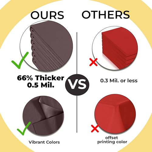 Image of Exquisite 66% Thicker Premium Brown Round Tablecloth 0.5 Mil 24 Pack Plastic Table Cloth Disposable 84 Inch Round Plastic Tablecloth Won't Tear Easily Like Cheap Thin Brands