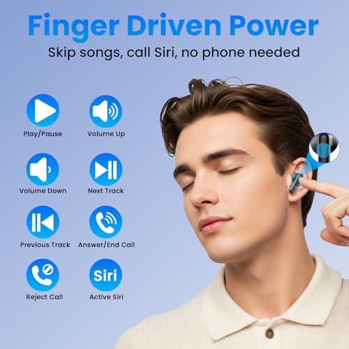 Image of Wireless Earbuds, Bluetooth Headphones with Deep Bass Stereo, 48H Playback Ear Buds with LED Power Display, Lightweight, IPX7, in-Ear Earphones with Mic for iPhone /Android /iPad, Black