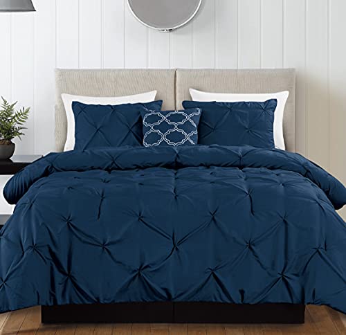 Casa Platino Bedding Comforter Set 4 Piece - Pinch Pleat Comforter Set Queen Size, Navy Bedding Set For Queen Size Bed #TOP5