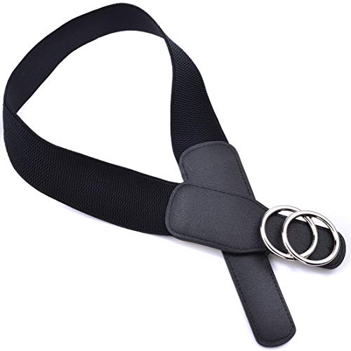 Beltox Women’s Elastic Stretch Wide Waist Belts w Double Rings Gold/Silver Buckle2