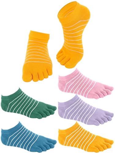 Image of Sintege 5 Pairs Stripe Toe Socks Women Colorful Finger Sock with Toes Separated Ankle Socks for Athletic Running Women Men