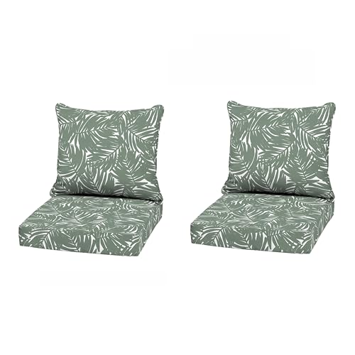 Image of Arden Outdoor Deep Seat Cushion Set, 2-Pack, 22x24, Sage Palm | Sofa, Couch, Conversation Set, Weather-Proof, Rain-Proof, Fade Resistant for Chair, Mold and Mildew Resistant