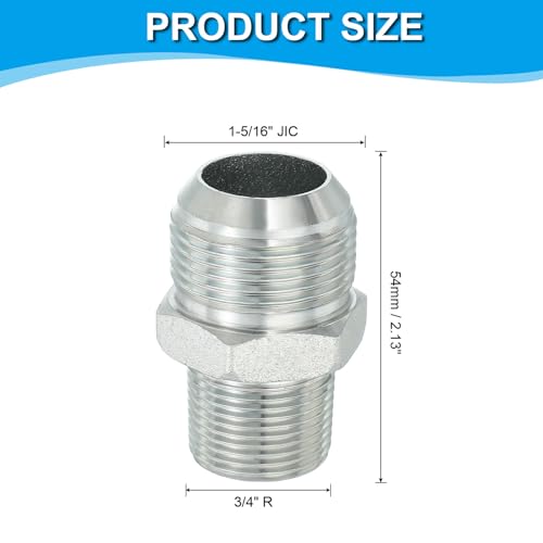 Image of PATIKIL Pipe Adapter Connector 1-5 /16 inch Male 74 Flare JIC x 3 /4 inch Male R Pipe Fitting Oil Feed Restrictor Fitting Hydraulic Connector for Oil Steam Water Pipelines System
