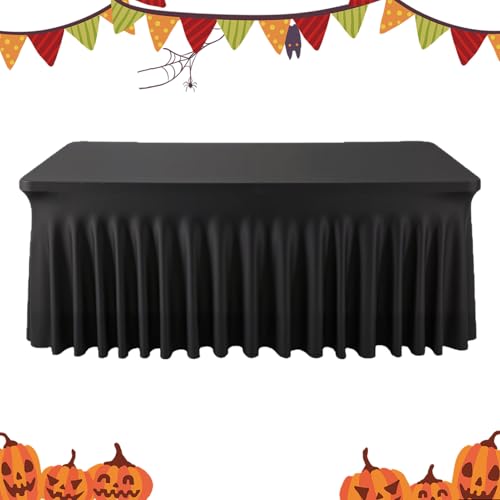 Jupe de table d'Halloween plissée noire pour cacher les pieds de bureau