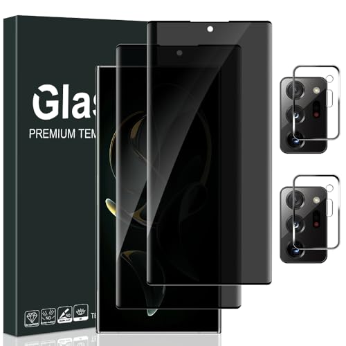 [2+2 Pack] Galaxy Note 20 Ultra Privacy Screen Protector Camera Lens Protectos 9H Tempered Glass Ultrasonic Fingerprint Support 3D Curved Anti-Spy Film for Note 20 Ultra Screen Protector(6.9 Inch)