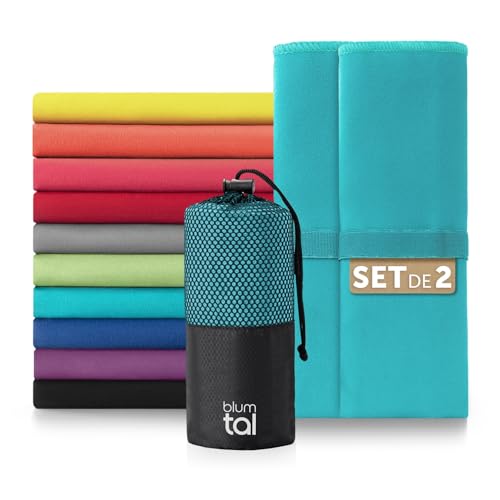 Blumtal Toallas de microfibra 2 x 80 x 40 cm extraabsorbentes – microfibra de secado rápido – óptima toalla de fitness / toalla de playa de microfibra / toalla de gimnasio – toalla de viaje compacta