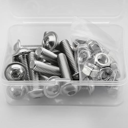 (15 pcs) M8 x 20mm Hex Socket Screws with Flange and Nuts Set 304 Stainless Steel Pan Head Screws, Silver, M8x20mm (15 Pieces) - Image 3