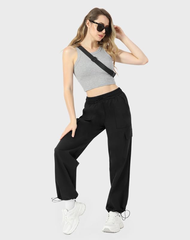 keriffe Baggy Cargo Pants Women Parachute Hiking Wide Leg Pants with 4 Pockets Y2K Clothes Casual Travel — view 5